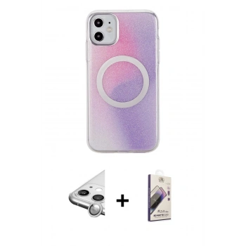 MARSİLYAN™- iPhone 11 Kılıf Pusula Form - Siyah Bilvis 3D Mat Cam Ekran Koruyucu + Raze Metal Kamera Lens - GS