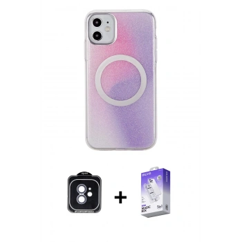 MARSİLYAN™- iPhone 11 Kılıf Pusula Form - Siyah Bilvis 5in1 3D Magic Cam Ekran Koruyucu + PVD Metal Kamera Lens - MI