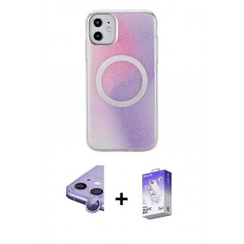 MARSİLYAN™- iPhone 11 Kılıf Pusula Form - Siyah Bilvis 5in1 3D Magic Cam Ekran Koruyucu + Raze Metal Kamera Lens - MR