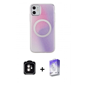 MARSİLYAN™- iPhone 11 Kılıf Pusula Form - Siyah Bilvis 5in1 3D Magic Cam Ekran Koruyucu + PVD Metal Kamera Lens - TU