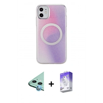MARSİLYAN™- iPhone 11 Kılıf Pusula Form - Siyah Bilvis 5in1 3D Magic Cam Ekran Koruyucu + Raze Metal Kamera Lens - MI