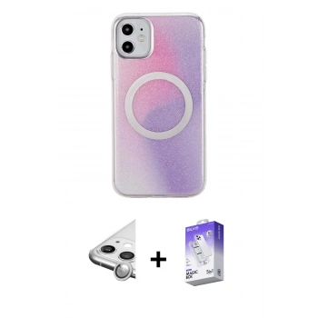 MARSİLYAN™- iPhone 11 Kılıf Pusula Form - Siyah Bilvis 5in1 3D Magic Cam Ekran Koruyucu + Raze Metal Kamera Lens - GS