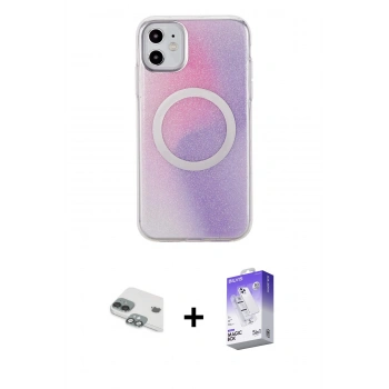 MARSİLYAN™- iPhone 11 Kılıf Pusula Form - Siyah Bilvis 5in1 3D Magic Cam Ekran Koruyucu + Pers Alüminyum Kamera Lens - YL