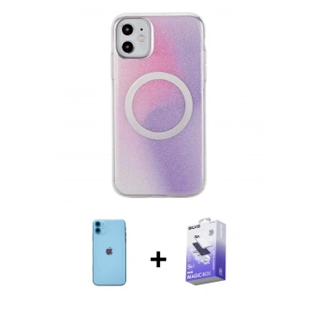 MARSİLYAN™- iPhone 11 Kılıf Pusula Form - Siyah Bilvis 5in1 5D Magic Hayalet Cam Ekran Koruyucu + Neon Fosforlu Kamera Lens - MI