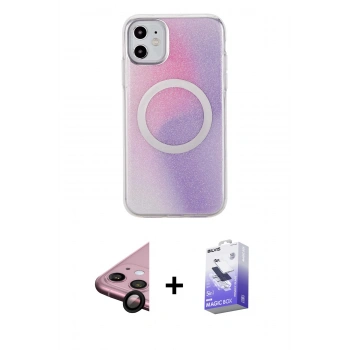 MARSİLYAN™- iPhone 11 Kılıf Pusula Form - Siyah Bilvis 5in1 5D Magic Hayalet Cam Ekran Koruyucu + Raze Metal Kamera Lens - SH