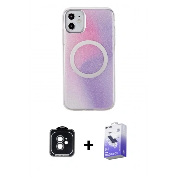 MARSİLYAN™- iPhone 11 Kılıf Pusula Form - Siyah Bilvis 5in1 5D Magic Hayalet Cam Ekran Koruyucu + PVD Metal Kamera Lens - SH