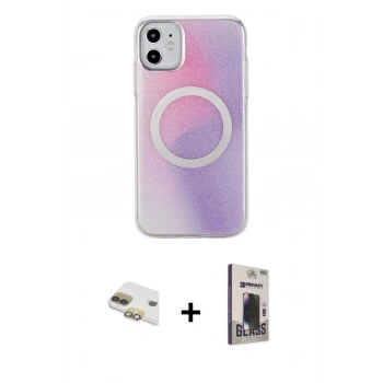 MARSİLYAN™- iPhone 11 Kılıf Pusula Form - Siyah Bilvis Hayalet Cam Ekran Koruyucu + Pers Alüminyum Kamera Lens - GD