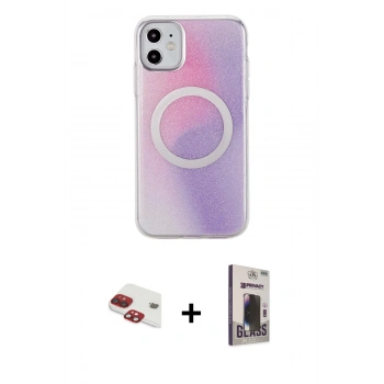 MARSİLYAN™- iPhone 11 Kılıf Pusula Form - Siyah Bilvis Hayalet Cam Ekran Koruyucu + Pers Alüminyum Kamera Lens - KI