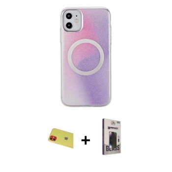 MARSİLYAN™- iPhone 11 Kılıf Pusula Form - Siyah Bilvis Hayalet Cam Ekran Koruyucu + Rainbow Kamera Lens Koruma Cam - KI