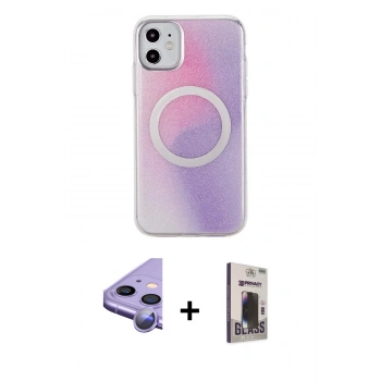 MARSİLYAN™- iPhone 11 Kılıf Pusula Form - Siyah Bilvis Hayalet Cam Ekran Koruyucu + Raze Metal Kamera Lens - MR