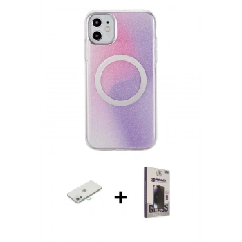 MARSİLYAN™- iPhone 11 Kılıf Pusula Form - Siyah Bilvis Hayalet Cam Ekran Koruyucu + Renkli Kamera Lens Koruma Cam - SI