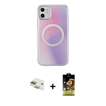 MARSİLYAN™- iPhone 11 Kılıf Pusula Form - Siyah Buffer Cam Ekran Koruyucu + Pers Alüminyum Kamera Lens - GD