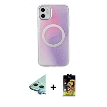 MARSİLYAN™- iPhone 11 Kılıf Pusula Form - Siyah Buffer Cam Ekran Koruyucu + Raze Metal Kamera Lens - MI