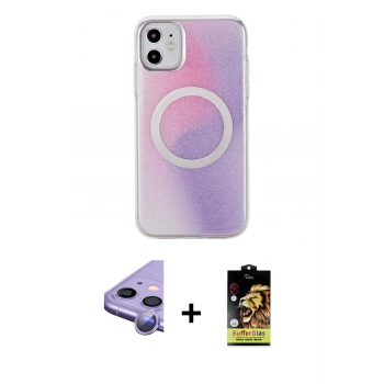 MARSİLYAN™- iPhone 11 Kılıf Pusula Form - Siyah Buffer Cam Ekran Koruyucu + Raze Metal Kamera Lens - MR
