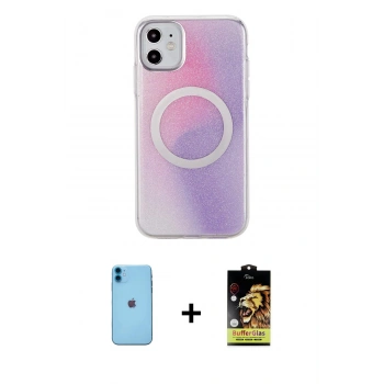 MARSİLYAN™- iPhone 11 Kılıf Pusula Form - Siyah Buffer Cam Ekran Koruyucu + Neon Fosforlu Kamera Lens - MI