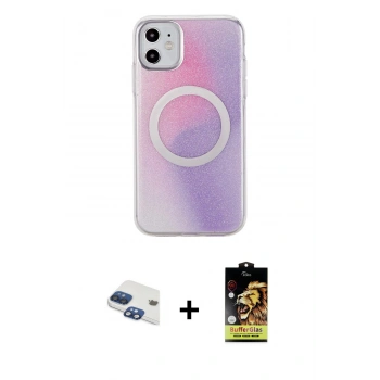 MARSİLYAN™- iPhone 11 Kılıf Pusula Form - Siyah Buffer Cam Ekran Koruyucu + Pers Alüminyum Kamera Lens - LT