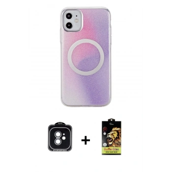 MARSİLYAN™- iPhone 11 Kılıf Pusula Form - Siyah Buffer Cam Ekran Koruyucu + PVD Metal Kamera Lens - YL