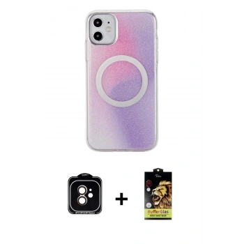 MARSİLYAN™- iPhone 11 Kılıf Pusula Form - Siyah Buffer Cam Ekran Koruyucu + PVD Metal Kamera Lens - TU