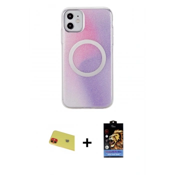 MARSİLYAN™- iPhone 11 Kılıf Pusula Form - Siyah Buffer Hayalet Cam Ekran Koruyucu + Rainbow Kamera Lens Koruma Cam - KI