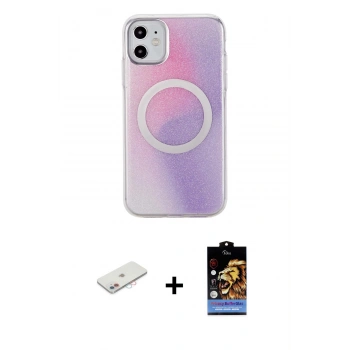 MARSİLYAN™- iPhone 11 Kılıf Pusula Form - Siyah Buffer Hayalet Cam Ekran Koruyucu + Renkli Kamera Lens Koruma Cam - PE