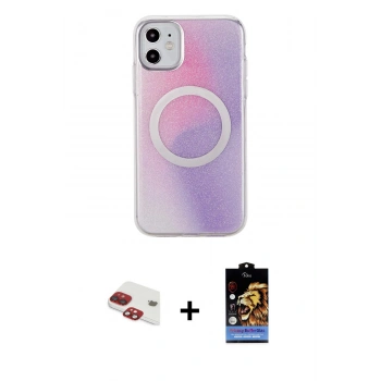 MARSİLYAN™- iPhone 11 Kılıf Pusula Form - Siyah Buffer Hayalet Cam Ekran Koruyucu + Pers Alüminyum Kamera Lens - KI