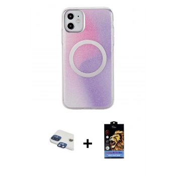 MARSİLYAN™- iPhone 11 Kılıf Pusula Form - Siyah Buffer Hayalet Cam Ekran Koruyucu + Pers Alüminyum Kamera Lens - LT