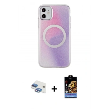 MARSİLYAN™- iPhone 11 Kılıf Pusula Form - Siyah Buffer Hayalet Cam Ekran Koruyucu + Pers Alüminyum Kamera Lens - GI