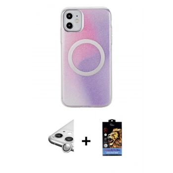 MARSİLYAN™- iPhone 11 Kılıf Pusula Form - Siyah Buffer Hayalet Cam Ekran Koruyucu + Raze Metal Kamera Lens - GS