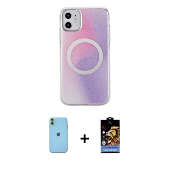 MARSİLYAN™- iPhone 11 Kılıf Pusula Form - Siyah Buffer Hayalet Cam Ekran Koruyucu + Neon Fosforlu Kamera Lens - YL