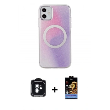 MARSİLYAN™- iPhone 11 Kılıf Pusula Form - Siyah Buffer Hayalet Cam Ekran Koruyucu + PVD Metal Kamera Lens - YL