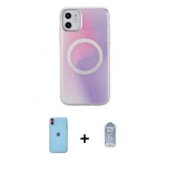 MARSİLYAN™- iPhone 11 Kılıf Pusula Form - Siyah Joko Magic 5D Cam + Neon Fosforlu Kamera Lens - TU