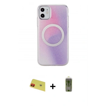 MARSİLYAN™- iPhone 11 Kılıf Pusula Form - Siyah Joko Magic 5D Hayalet Cam + Rainbow Kamera Lens Koruma Cam - KI