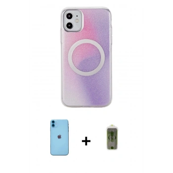 MARSİLYAN™- iPhone 11 Kılıf Pusula Form - Siyah Joko Magic 5D Hayalet Cam + Neon Fosforlu Kamera Lens - MI