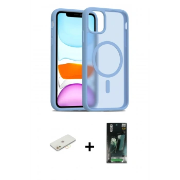 MARSİLYAN™- iPhone 11 Kılıf Siluet Minimal Prime - Şeffaf 360 Full Body Arka Koruyucu + Renkli Kamera Lens Koruma Cam - SI