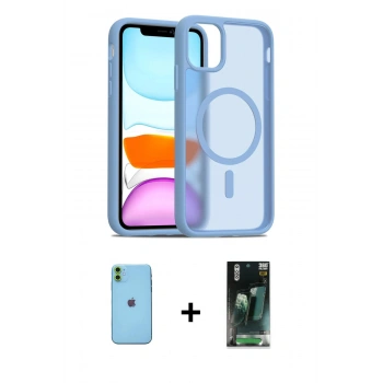 MARSİLYAN™- iPhone 11 Kılıf Siluet Minimal Prime - Şeffaf 360 Full Body Arka Koruyucu + Neon Fosforlu Kamera Lens - YL