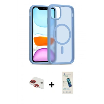 MARSİLYAN™- iPhone 11 Kılıf Siluet Minimal Prime - Şeffaf Pasifik Cam Ekran Koruyucu + Pers Alüminyum Kamera Lens - KI