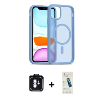 MARSİLYAN™- iPhone 11 Kılıf Siluet Minimal Prime - Şeffaf Pasifik Cam Ekran Koruyucu + PVD Metal Kamera Lens - MI