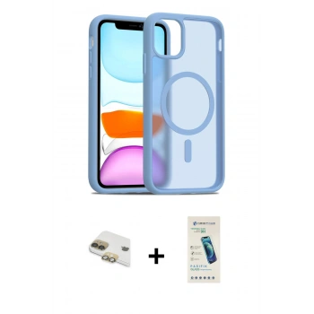 MARSİLYAN™- iPhone 11 Kılıf Siluet Minimal Prime - Şeffaf Pasifik Cam Ekran Koruyucu + Pers Alüminyum Kamera Lens - GD