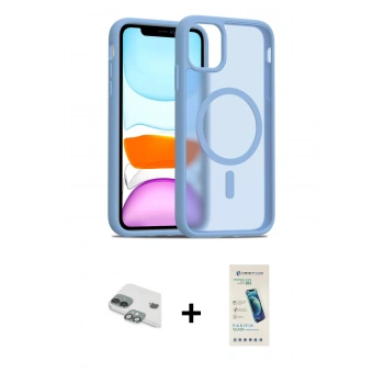 MARSİLYAN™- iPhone 11 Kılıf Siluet Minimal Prime - Şeffaf Pasifik Cam Ekran Koruyucu + Pers Alüminyum Kamera Lens - YL