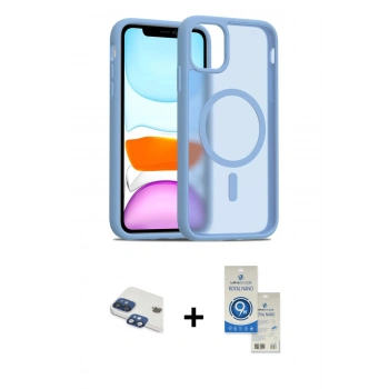 MARSİLYAN™- iPhone 11 Kılıf Siluet Minimal Prime - Şeffaf Royal Nano Ekran Koruyucu + Pers Alüminyum Kamera Lens - LT