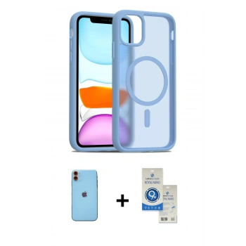 MARSİLYAN™- iPhone 11 Kılıf Siluet Minimal Prime - Şeffaf Royal Nano Ekran Koruyucu + Neon Fosforlu Kamera Lens - TU