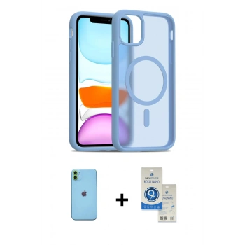 MARSİLYAN™- iPhone 11 Kılıf Siluet Minimal Prime - Şeffaf Royal Nano Ekran Koruyucu + Neon Fosforlu Kamera Lens - YL