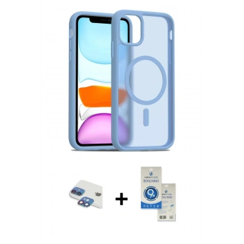 MARSİLYAN™- iPhone 11 Kılıf Siluet Minimal Prime - Şeffaf Royal Nano Ekran Koruyucu + Pers Alüminyum Kamera Lens - GI