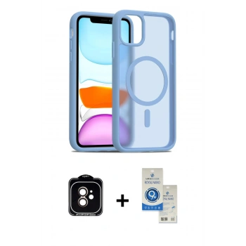 MARSİLYAN™- iPhone 11 Kılıf Siluet Minimal Prime - Şeffaf Royal Nano Ekran Koruyucu + PVD Metal Kamera Lens - TU