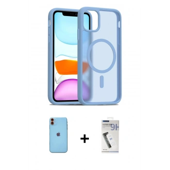 MARSİLYAN™- iPhone 11 Kılıf Siluet Minimal Prime - Şeffaf Uv Polymer Nano Ekran Koruyucu + Neon Fosforlu Kamera Lens - TU