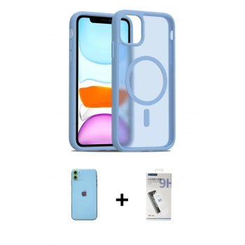 MARSİLYAN™- iPhone 11 Kılıf Siluet Minimal Prime - Şeffaf Uv Polymer Nano Ekran Koruyucu + Neon Fosforlu Kamera Lens - YL