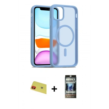 MARSİLYAN™- iPhone 11 Kılıf Siluet Minimal Prime - Siyah 34D Hayalet Izgaralı Cam + Rainbow Kamera Lens Koruma Cam - KI