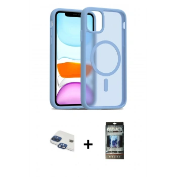 MARSİLYAN™- iPhone 11 Kılıf Siluet Minimal Prime - Siyah 34D Hayalet Izgaralı Cam + Pers Alüminyum Kamera Lens - LT