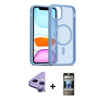 MARSİLYAN™- iPhone 11 Kılıf Siluet Minimal Prime - Siyah 34D Hayalet Izgaralı Cam + Raze Metal Kamera Lens - MR