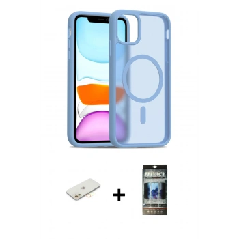 MARSİLYAN™- iPhone 11 Kılıf Siluet Minimal Prime - Siyah 34D Hayalet Izgaralı Cam + Renkli Kamera Lens Koruma Cam - SI